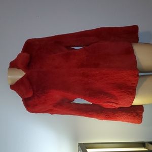 Red genuine rabbit fur jacket